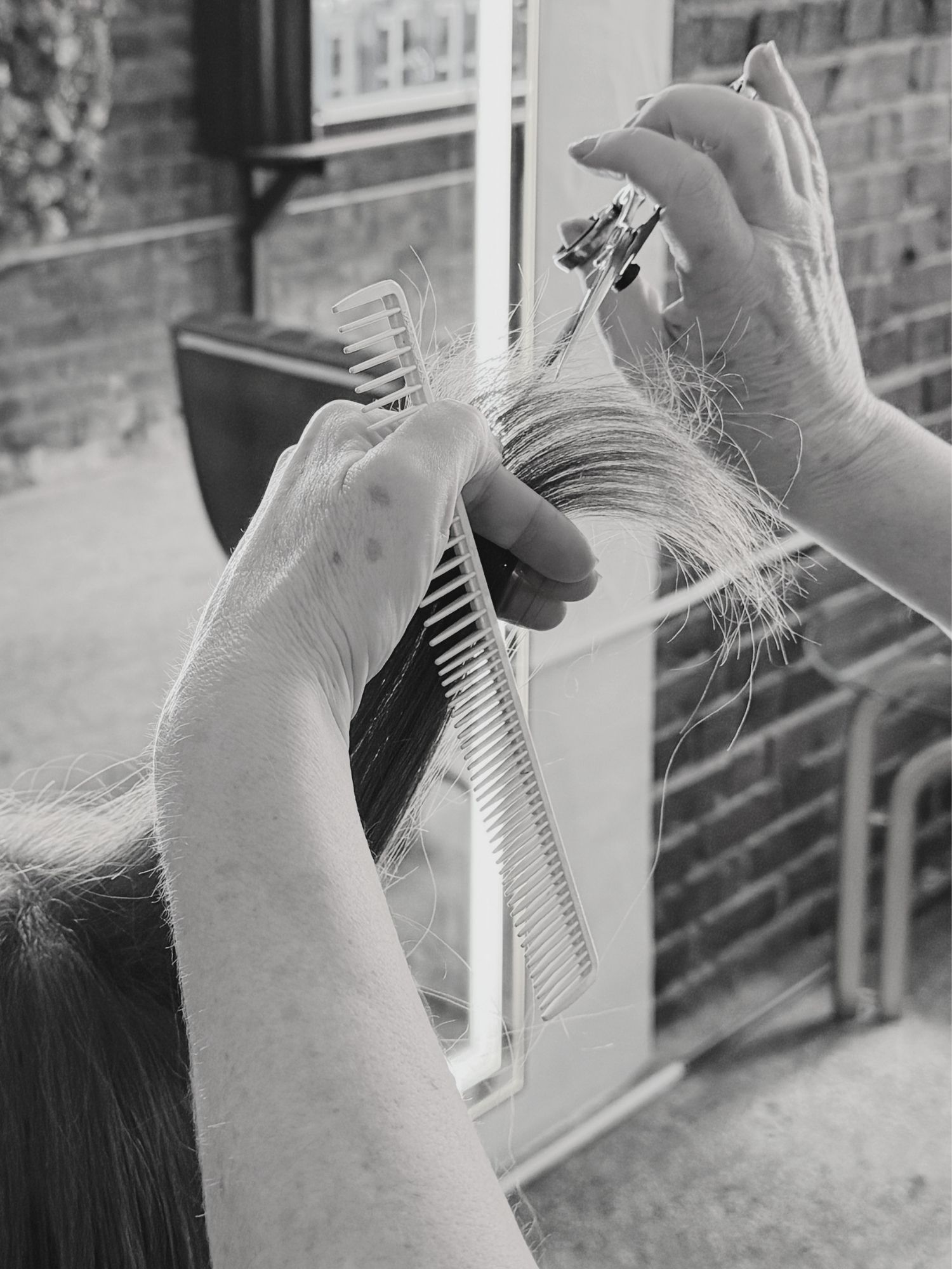 Hair cutting detail in the studio