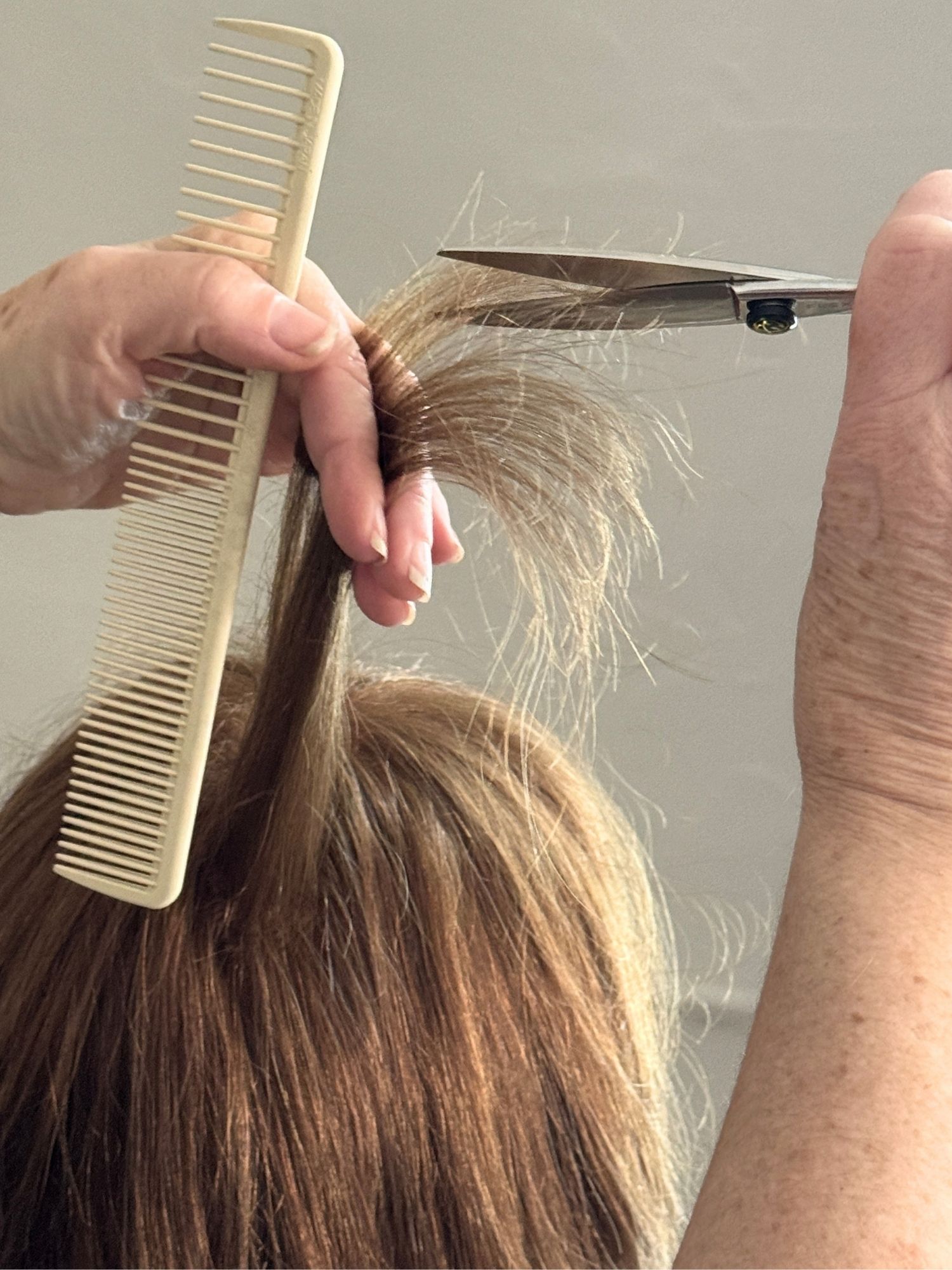 Close detail of haircutting in the studio